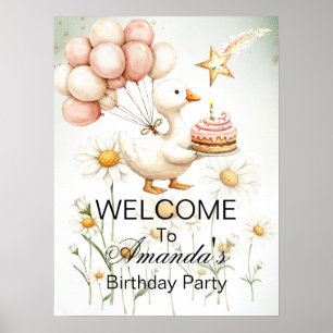 Welcome Baby White Goose Birthday Party Cute Poster