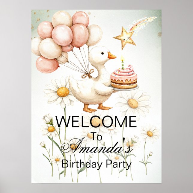 Welcome Baby White Goose Birthday Party Cute Poster (Front)