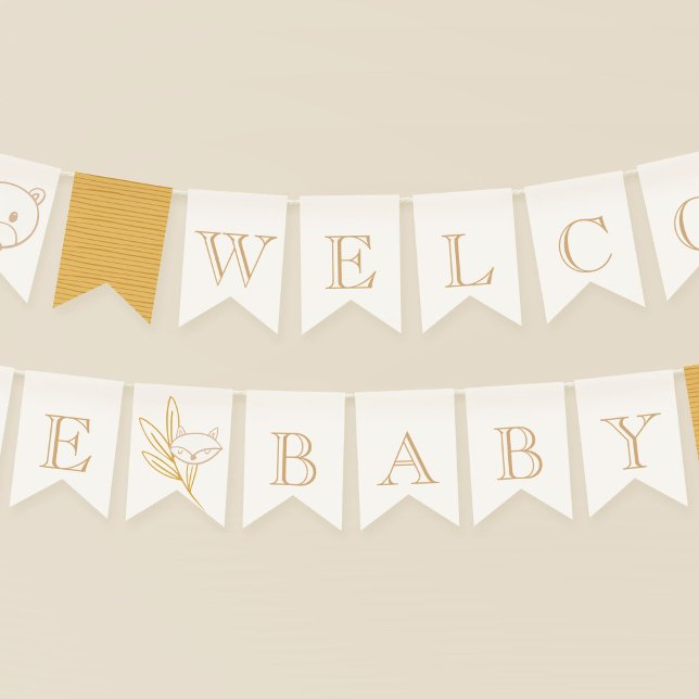 Welcome Baby Woodland Creatures Bunting (Fairytale woodland creatures Baby Shower Welcome Baby bunting flags.)