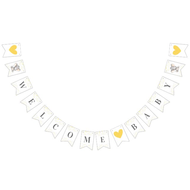 Welcome Baby Yellow Grey Elephant Shower Sprinkle Bunting (All)