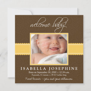 Welcome Baby! Yellow Ribbon Birth Announcement