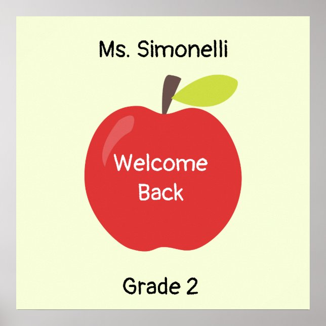 Welcome Back Apple with Teacher and Grade Poster (Front)