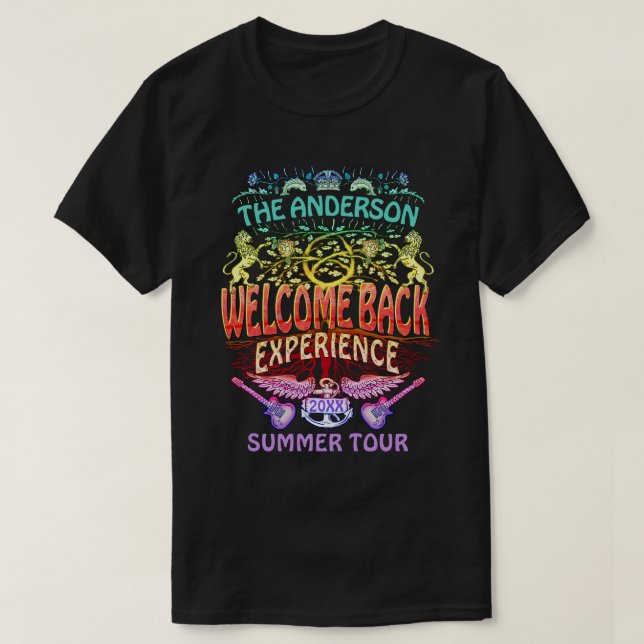 Welcome Back Band Retro 70s Concert Logo Neon T-Shirt (Design Front)