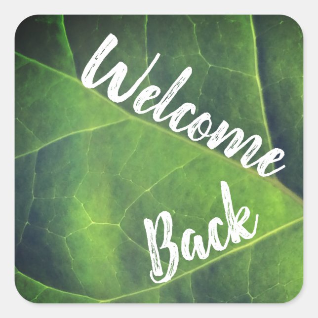 Welcome Back Bright Green Leaf Volunteer Employee Square Sticker (Front)