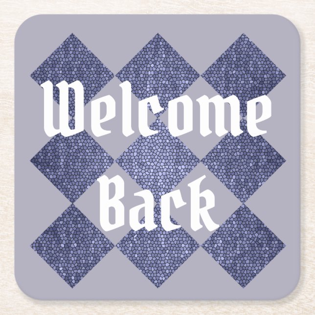 Welcome Back Business Mosaic Blue Diamond Employee Square Paper Coaster (Front)