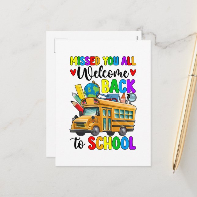 Welcome Back First Day Of School Bus Driver Holiday Postcard (Front/Back In Situ)