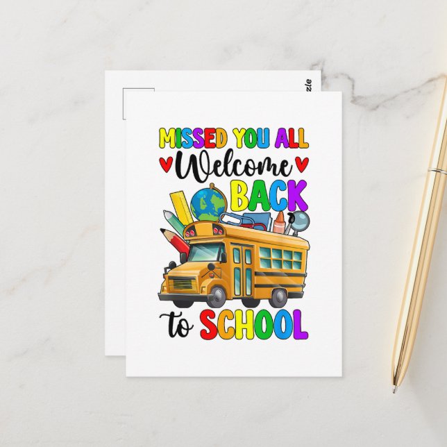 Welcome Back First Day Of School Bus Driver Postcard (Front/Back In Situ)