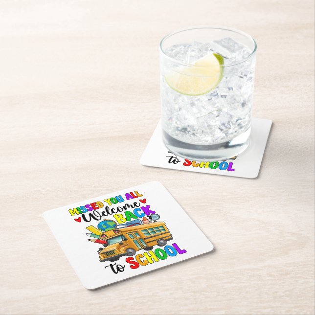 Welcome Back First Day Of School Bus Driver Square Paper Coaster (Insitu)