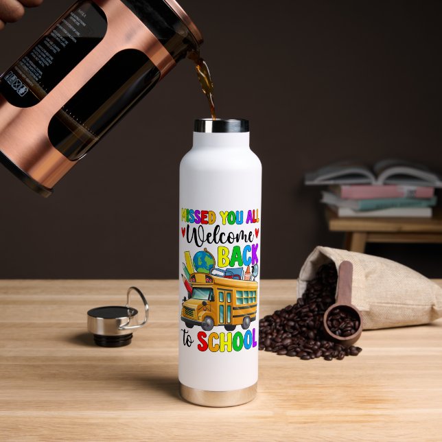 Welcome Back First Day Of School Bus Driver Water Bottle (Coffee (Rotated))