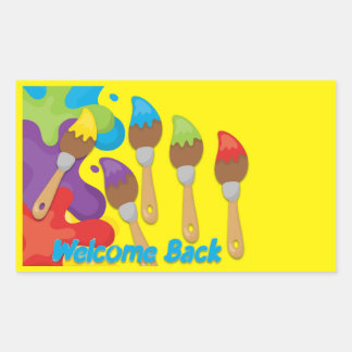 Welcome Back Paintbrushes Primary Colours Custom Rectangular Sticker