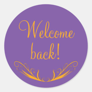 Welcome Back Purple Decorative Round Sticker