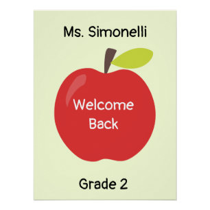 Welcome Back Red Apple with Teacher and Grade Poster