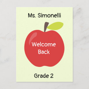 Welcome Back Red Apple with Teacher's Name Grade Postcard