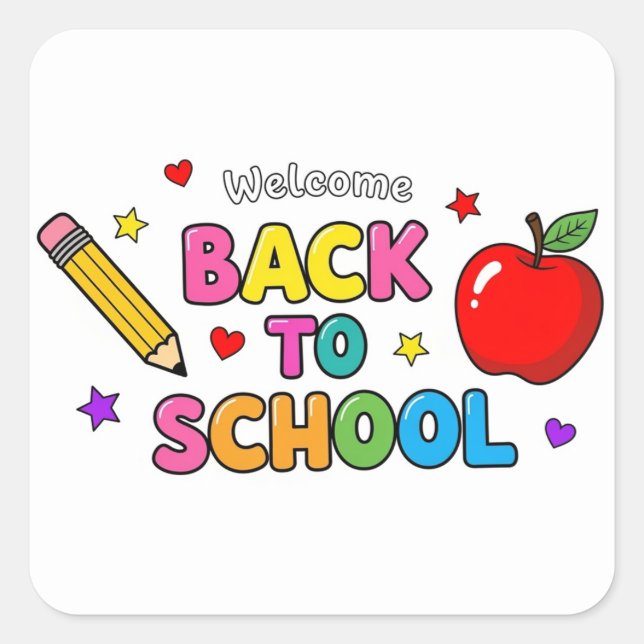 Welcome Back To School Colourful Square Stickers (Front)