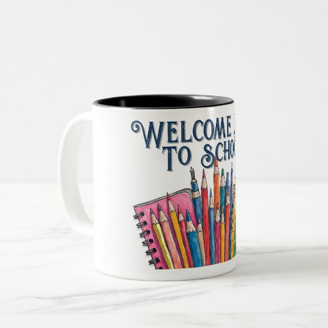 Welcome Back to School – Colourful Start Two-Tone Coffee Mug (Front Left)