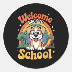 Welcome Back To School Cute Dog Kids First Day Of Classic Round Sticker