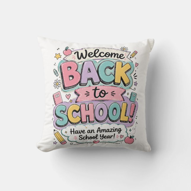 Welcome Back to School Cute Pastel Typography Ring Cushion (Front)