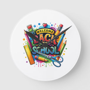 Welcome Back To School First Day of School Teacher Round Clock