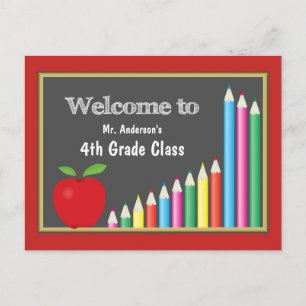 Welcome Back To School Fourth Grade   Colourful Postcard