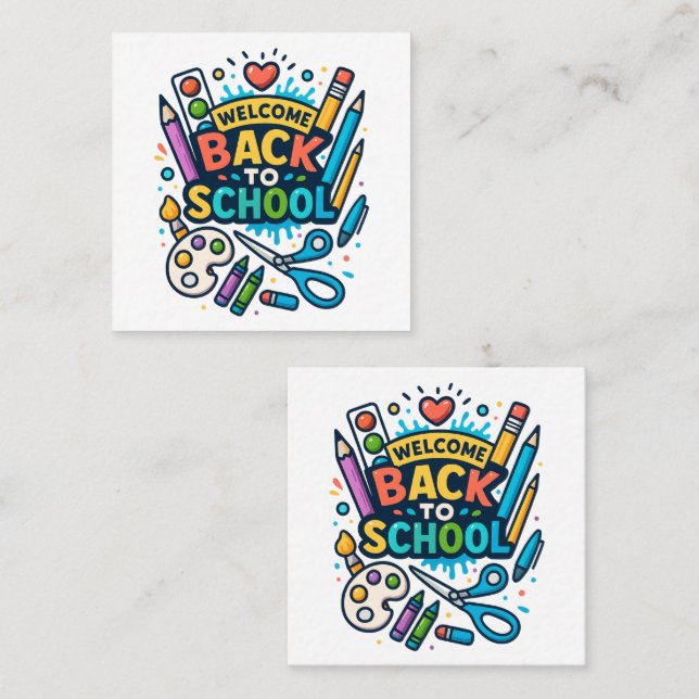 Welcome Back to School Fun Art Design Square Business Card (Front/Back)