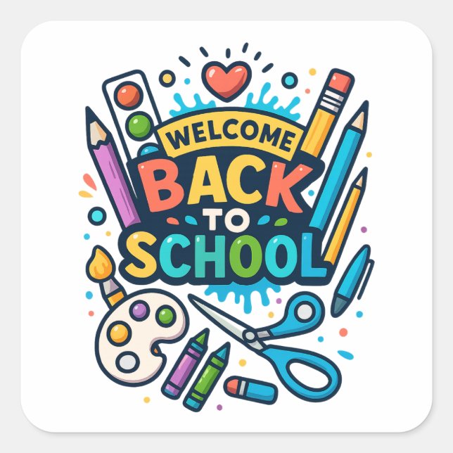 Welcome Back to School Fun Art Design Square Sticker (Front)