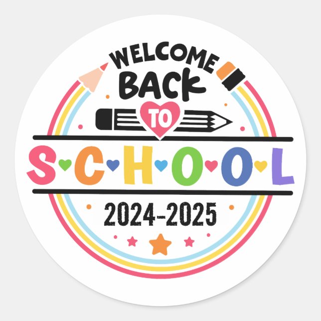 Welcome Back to School – Fun & Colourful Classroom Classic Round Sticker (Front)