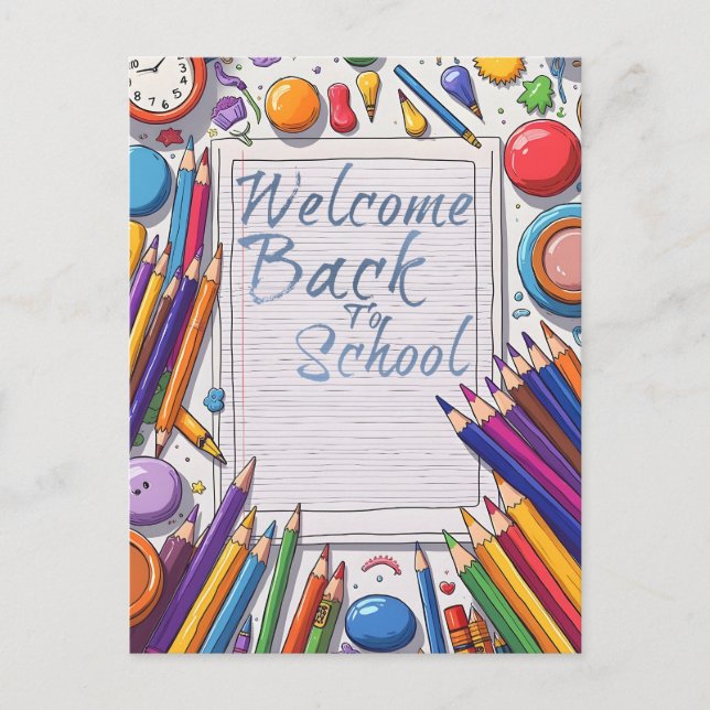 Welcome Back to School – Fun & Colourful Holiday Postcard (Front)