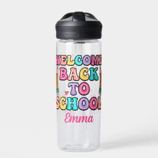 Welcome Back To School Groovy Paper Aeroplane Water Bottle