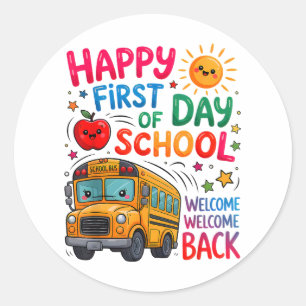 Welcome Back To School Happy First Day Classic Round Sticker