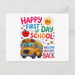Welcome Back To School Happy First Day Teacher Bus Holiday Postcard