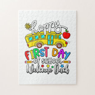 Welcome Back To School Happy First Day Teacher Bus Jigsaw Puzzle