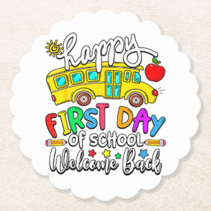 Welcome Back To School Happy First Day Teacher Bus Paper Coaster
