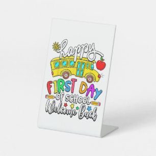 Welcome Back To School Happy First Day Teacher Bus Pedestal Sign