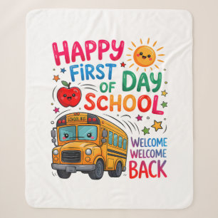 Welcome Back To School Happy First Day Teacher Bus Sherpa Blanket