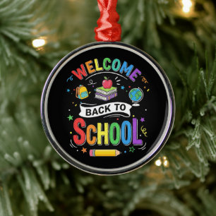 Welcome Back to School Kids Teacher First Day Metal Ornament