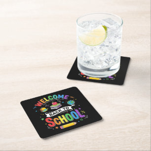 Welcome Back to School Kids Teacher First Day Square Paper Coaster
