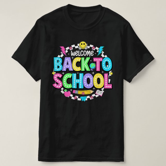 Welcome Back to School – Neon Retro Teacher Tee (Design Front)