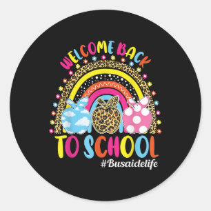 Welcome Back To School Rainbow Apple Bus Aide Life Classic Round Sticker