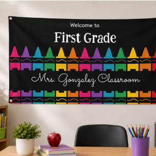Welcome Back to School Rainbow Crayon  Banner