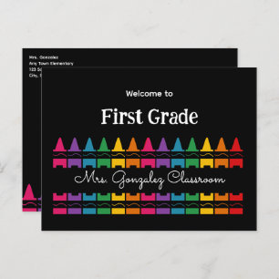 Welcome Back to School Rainbow Crayon  Holiday Postcard