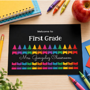 Welcome Back to School Rainbow Crayon Holiday Postcard