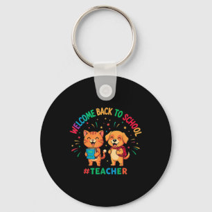 Welcome Back To School Teacher Cute Cat Dog Books Key Ring