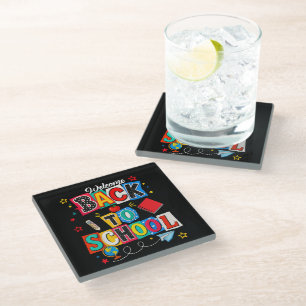 Welcome Back to School Teacher Happy First Day Glass Coaster
