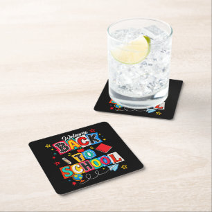 Welcome Back to School Teacher Happy First Day Square Paper Coaster