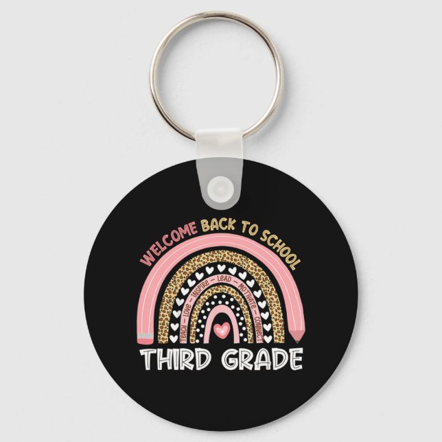 Welcome Back To School Third Grade Teacher Rainbow Key Ring (Front)