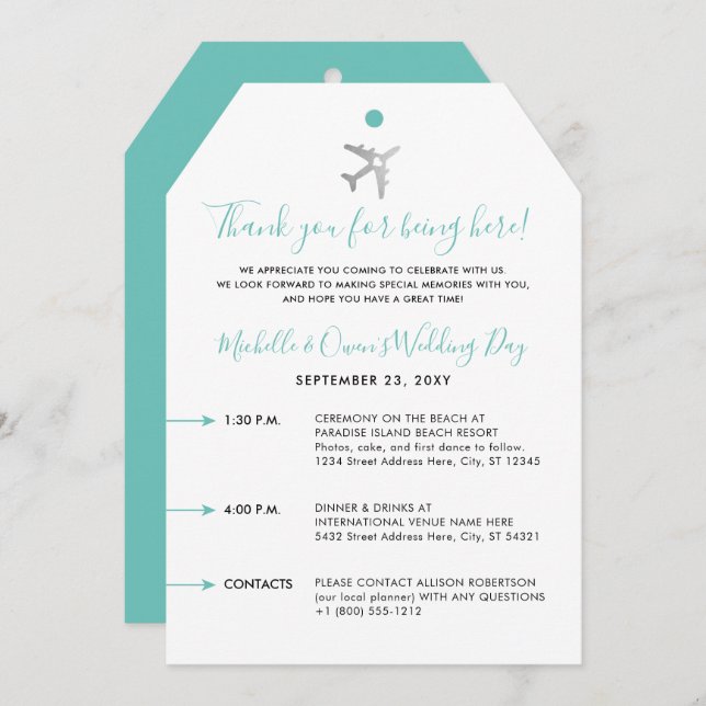 Welcome Bag Tag Destination Wedding Itinerary Card (Front/Back)