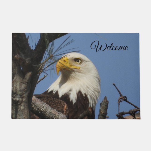Welcome Bald Eagle in Nest Doormat (Front)