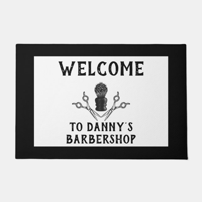 Welcome Barbershop Hair Cool Small Business Doormat (Front)