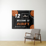 Welcome Basketball Sports Photo Birthday Party Tapestry<br><div class="desc">Welcome Basketball Sports Photo Birthday Party Tapestry. The design has basketball balls on a black background. Add your name,  age and photo. Great backdrop for a basketball theme birthday party.</div>