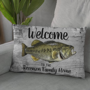 Welcome Bass Fishing Family Name Home Cottage Decorative Cushion